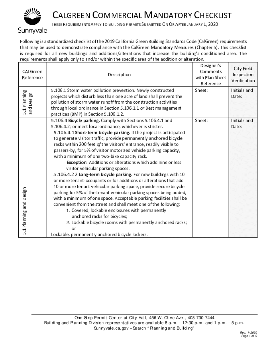 CalGreen Commercial Mandatory Checklist  Form