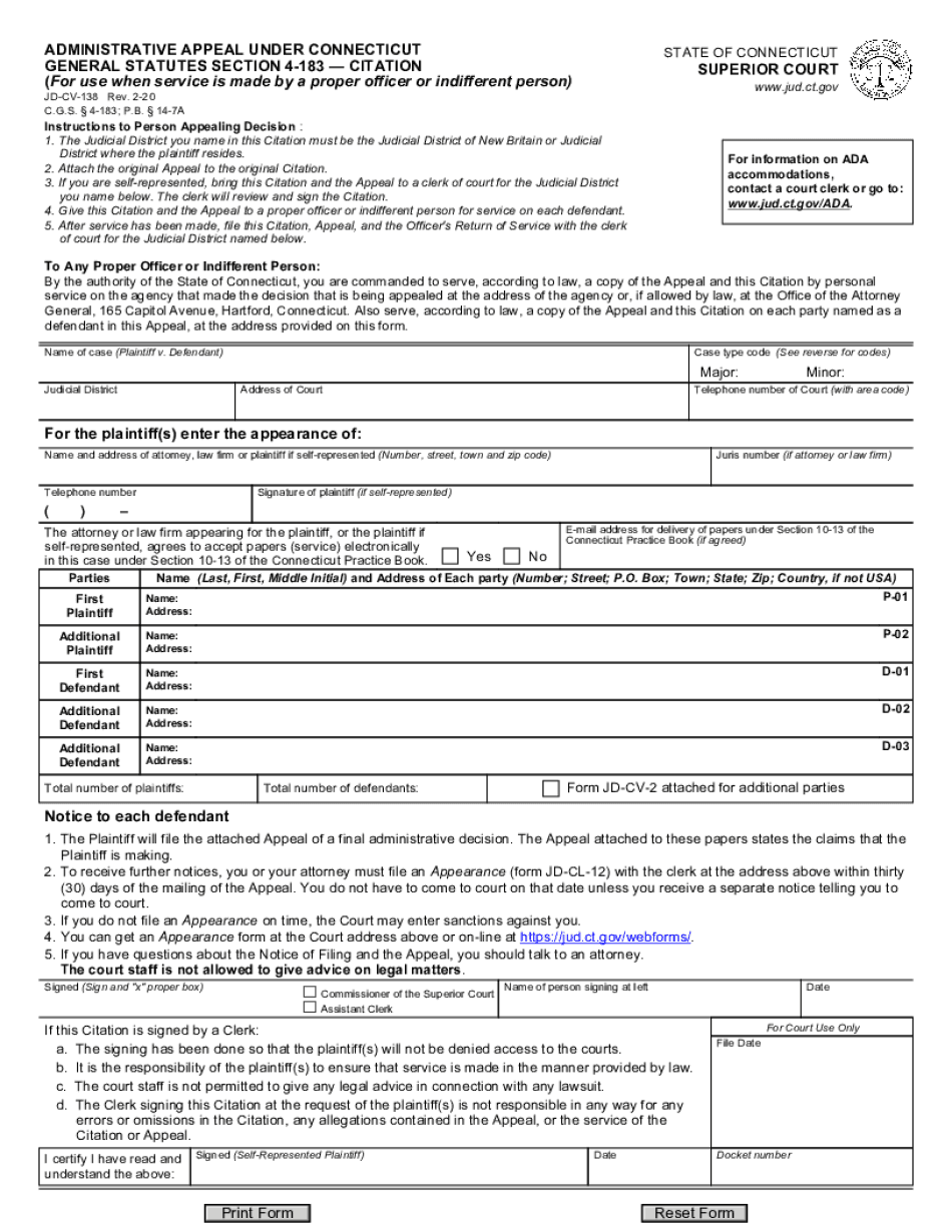  ADMINISTRATIVE APPEAL under CONNECTICUT GENERAL STATUTES SECTION 4 183CITATION 2020-2024