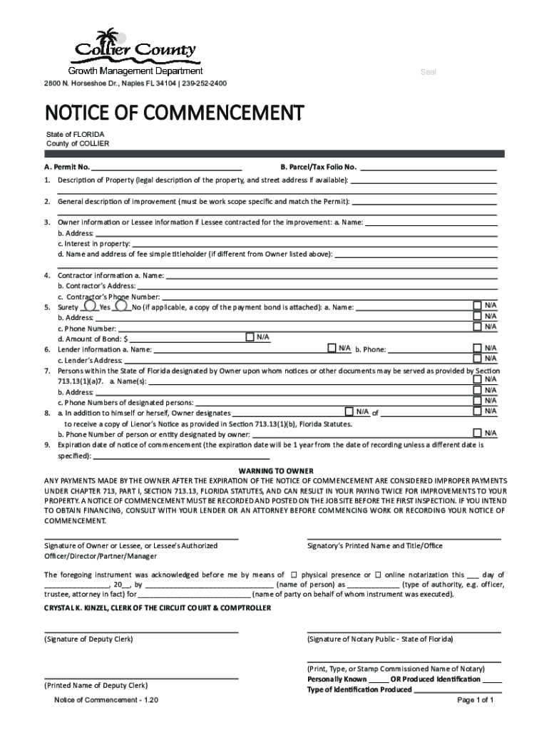 These Instructions Guide the Permittee through Completing the Notice of Commencement Form