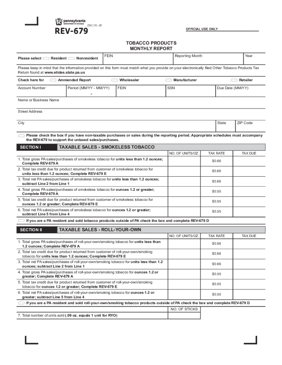  Tobacco Products Monthly Report REV 679 FormsPublications 2020-2024