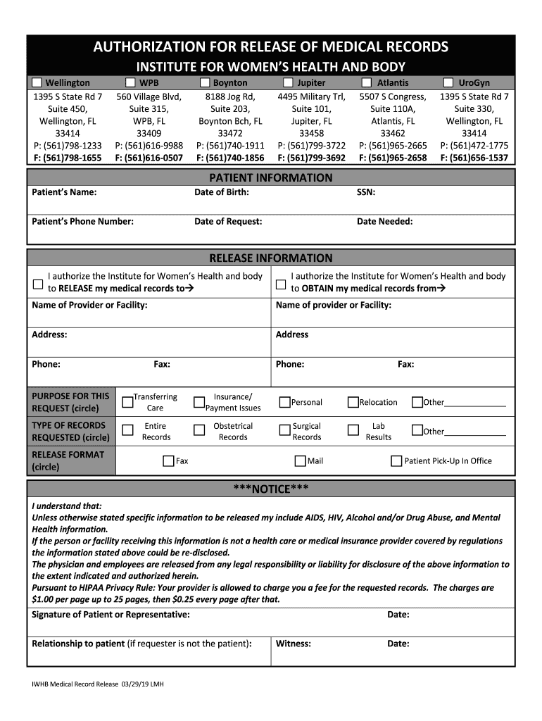 Authorization Release Medical Records Form