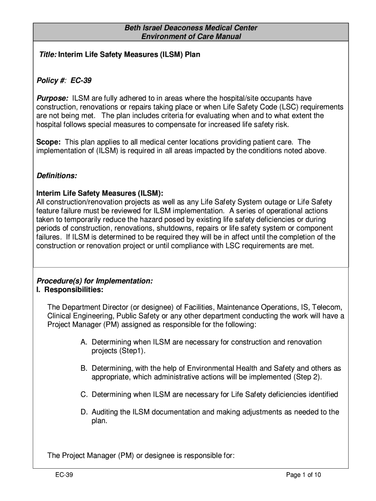 Beth Israel Deaconess Medical Center Environment of Care  Form