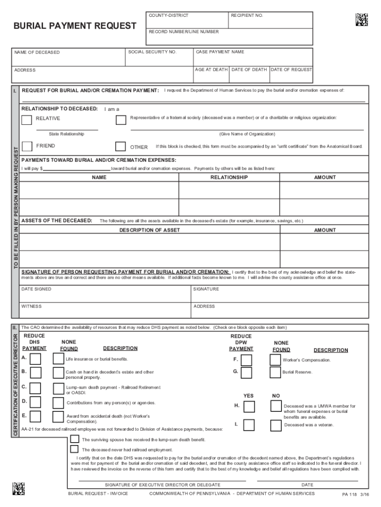 RESETCOUNTYDISTRICTBURIAL PAYMENT REQUESTRECORD NU  Form