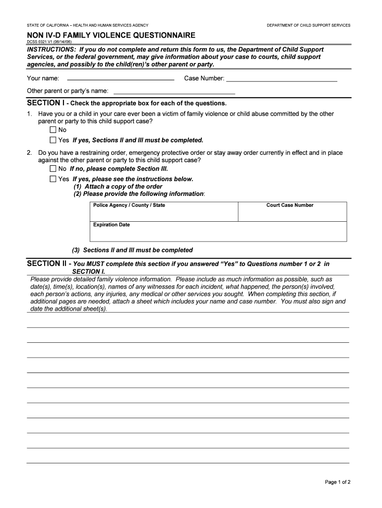 NON IV D FAMILY VIOLENCE QUESTIONNAIRE  Form