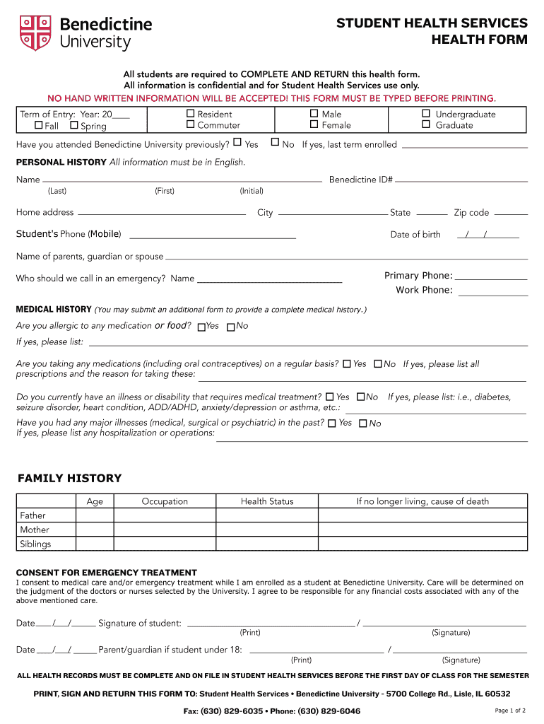 All Students Are Required to COMPLETE and RETURN This Health Form