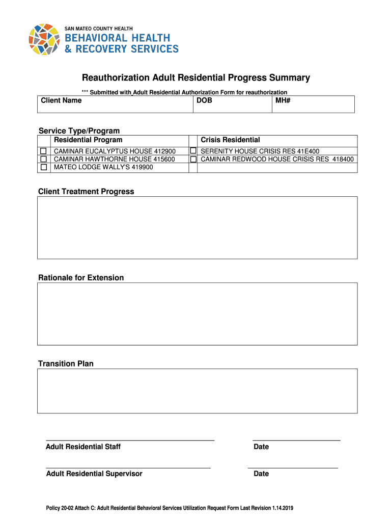  SUD Residential Treatment Authorization & Reauthorization 2019-2024