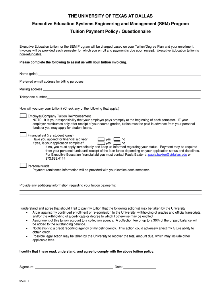  Tuition UTD SEM the University of Texas at Dallas 2011