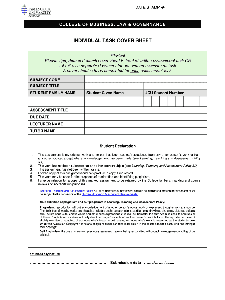 Task Cover Sheet  Form