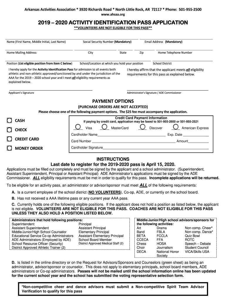 ACTIVITY IDENTIFICATION PASS APPLICATION  Form