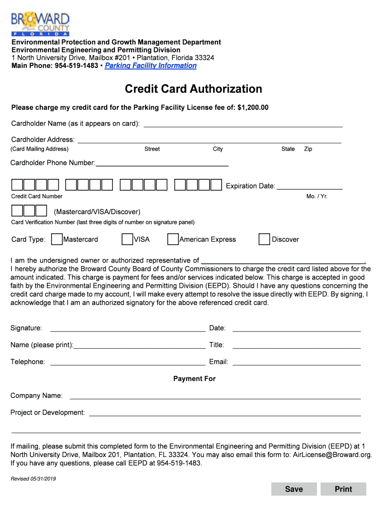  Parking Facility Credict Card Authorization 2019-2024