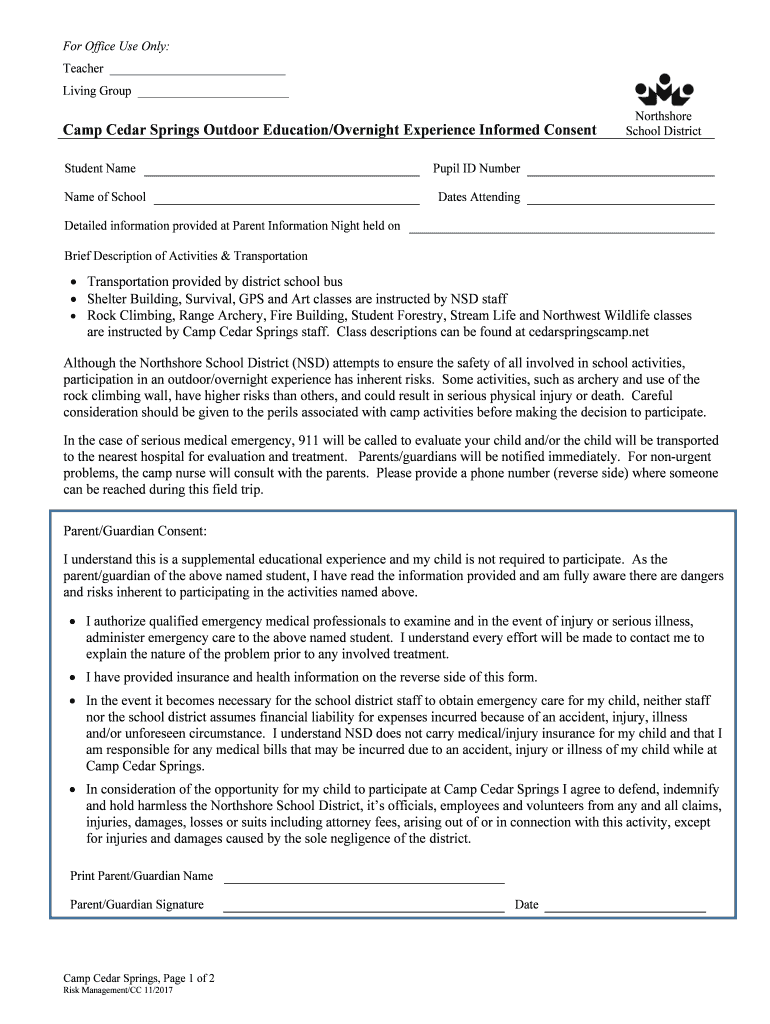  Camp Cedar Springs Informed Consent Form 2017-2024