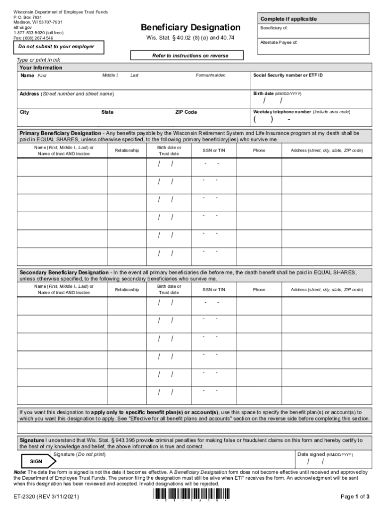Wi Beneficiary  Form