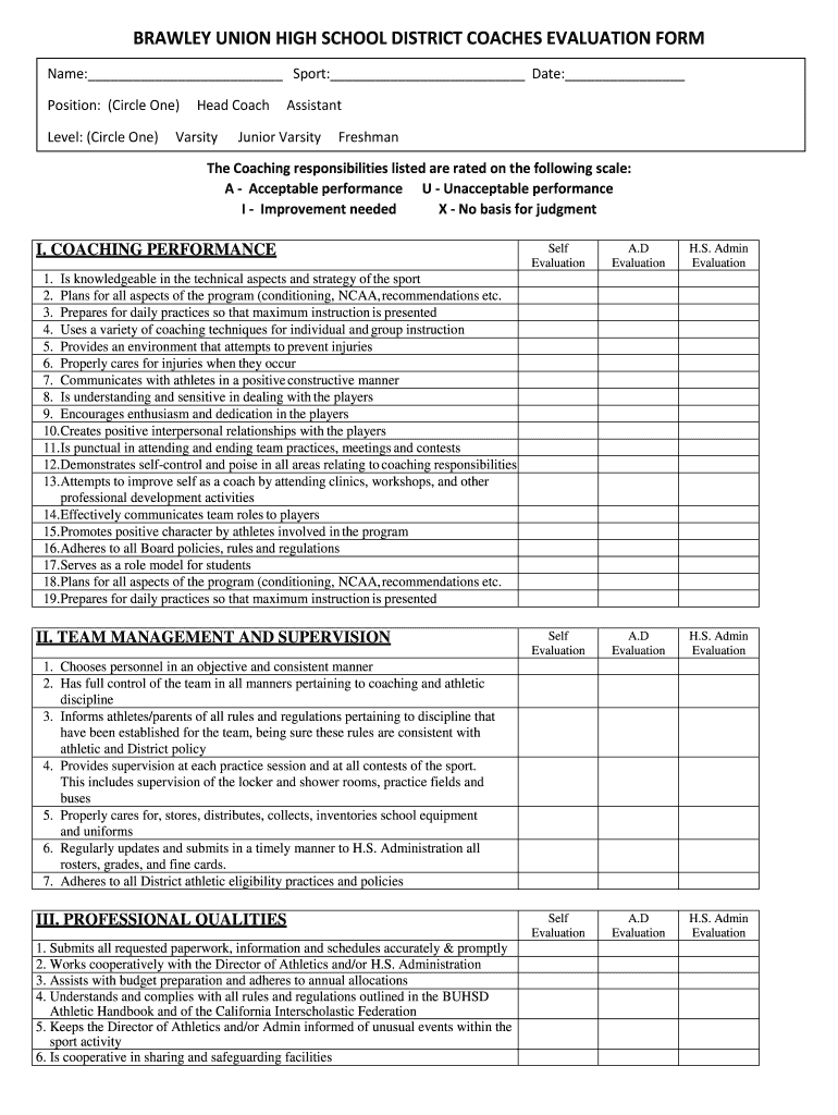 Athletic Director Evaluation Form