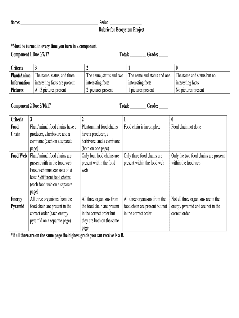 Ecosystem Project Rubric  Form