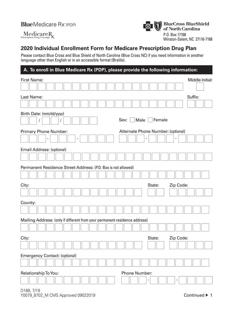  Individual Enrollment Form for Medicare Prescription Drug Plan 2019-2024