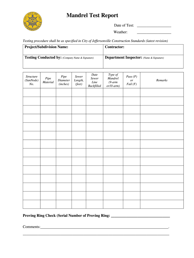 Mandrel Test Report  Form