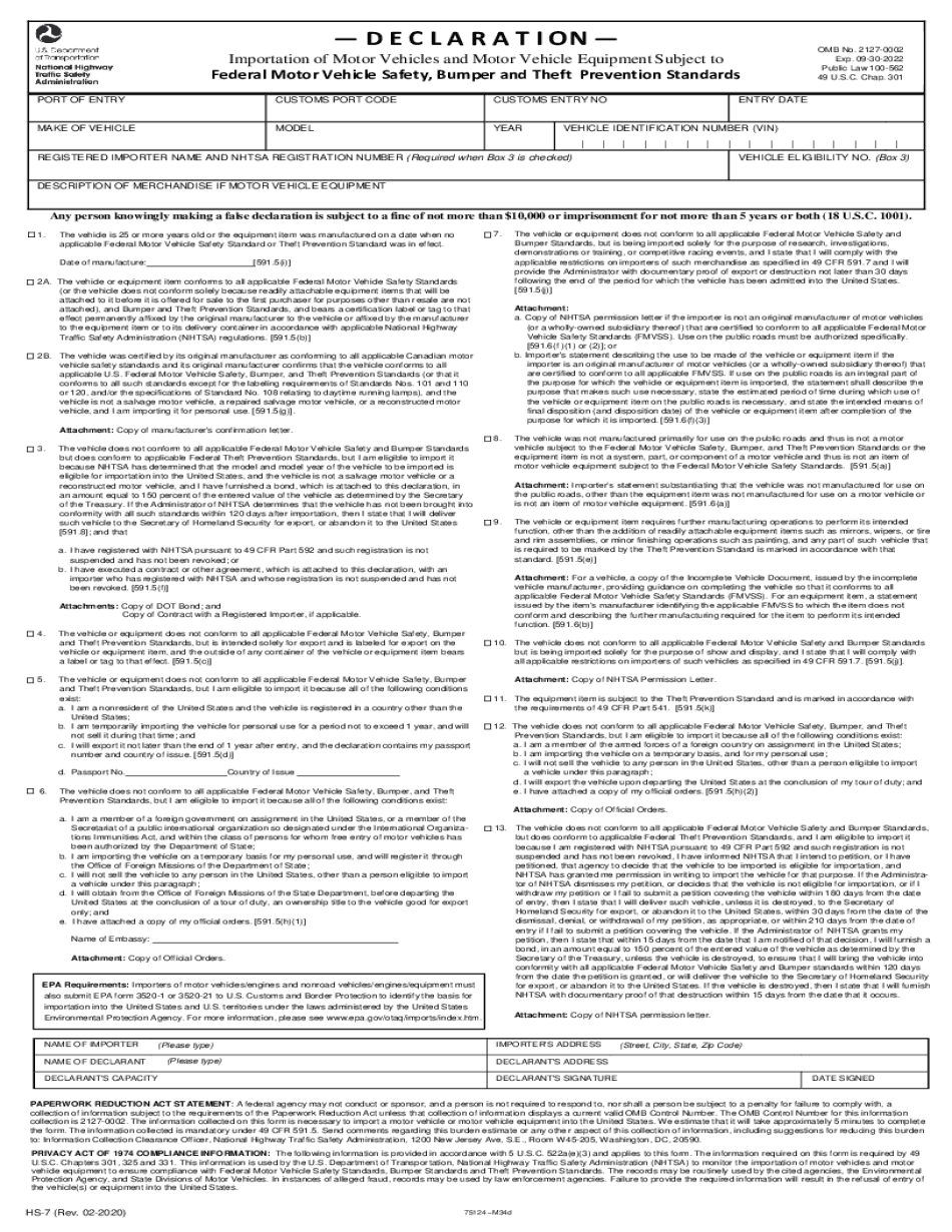 Form HS 7 Highway Safety