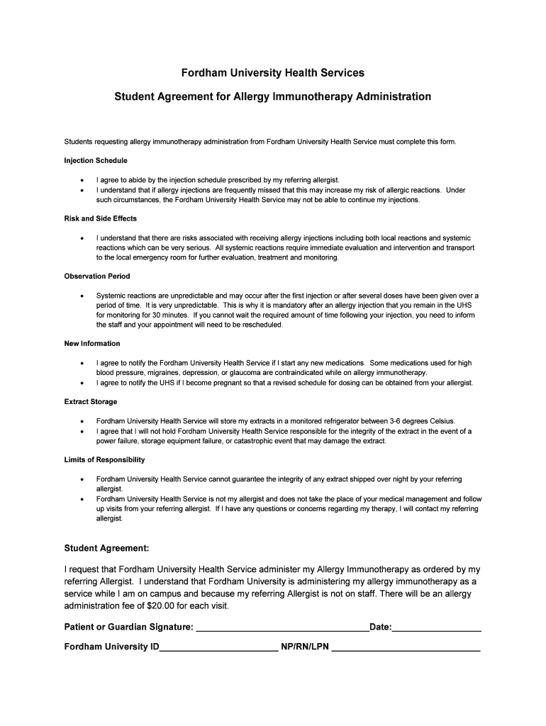 Patient Agreement and Consent Form for Immunotherapy