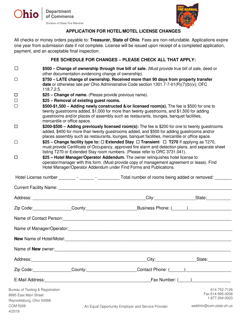  APPLICATION for HOTELMOTEL LICENSE CHANGES All 2019-2024