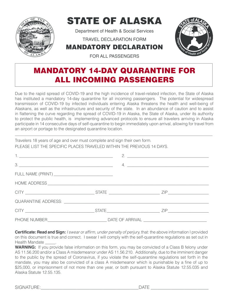 Alaska Travel Declaration Form PDF