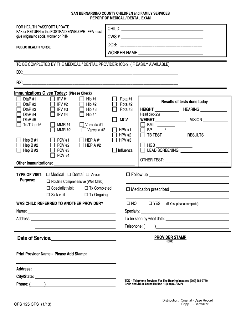DCS 125 CPS 704 Report of MedicalDental Exam  Form