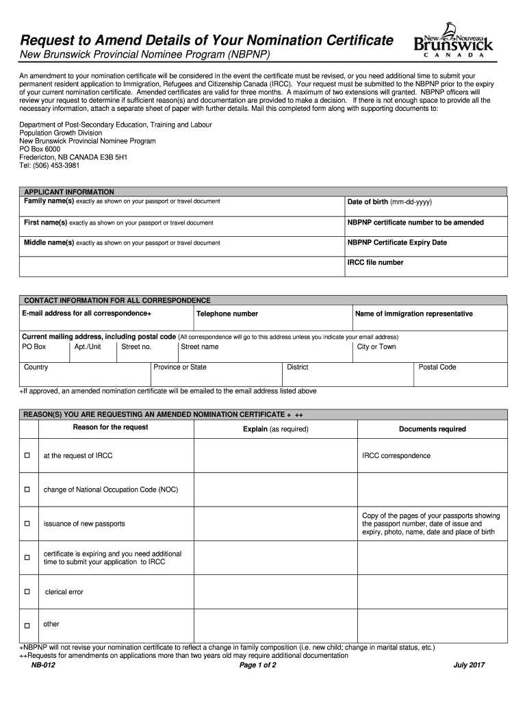 Amend Nbpnp  Form