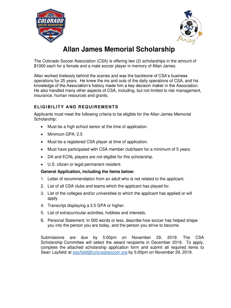 Allan James Memorial Scholarship  Form