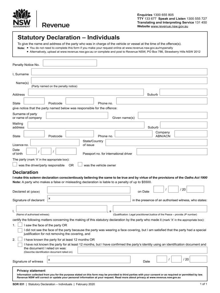 Statutory Declaration Individuals  Form