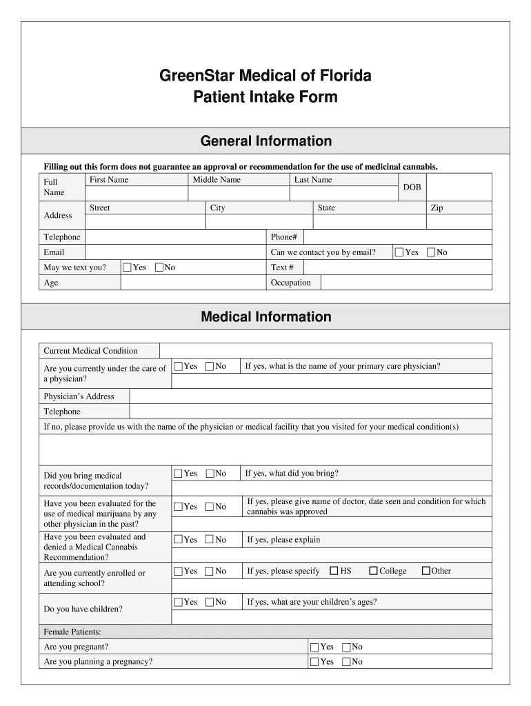 Download Medical Marijuana Patient Intake Form Henry Calas