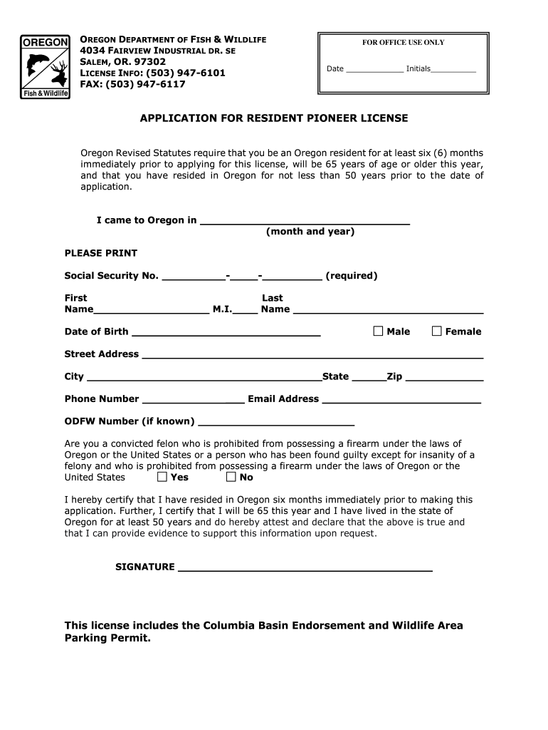 Oregon Department of Fish & Wildlife ODFW  Form