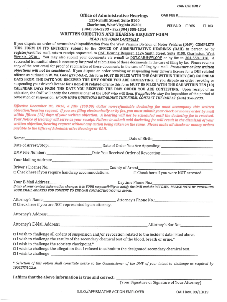 Written Objection Form