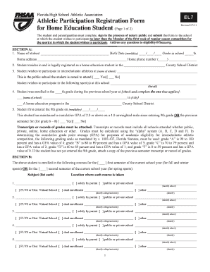 Athletic Participation Registration Form for Home Education Student Fhsaa