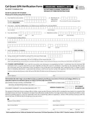Cal Grant GPA Verification Form Cdrewu