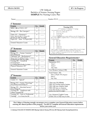 UW Oshkosh Bachelor of Science Nursing Degree SAMPLE Pre Uwosh  Form