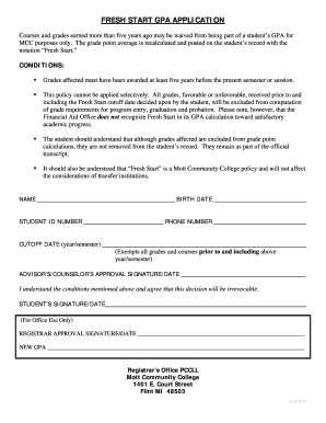 FRESH START GPA APPLICATION Mcc  Form