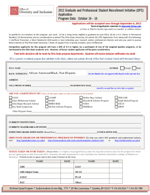 Graduate and Professional Student Recruitment Initiative GPS Application Program Date October 14 16 Applications Will Be Accepte  Form