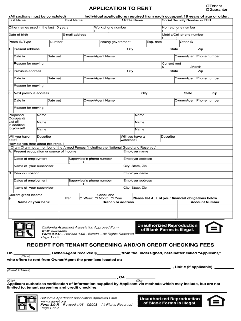 Application to Rent  Form