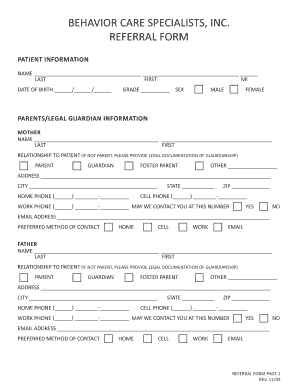 Behavior Specialist Referral Form