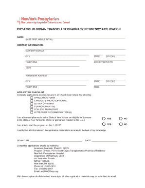 PGY 2 SOLID ORGAN TRANSPLANT PHARMACY RESIDENCY Nyp  Form