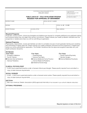 TITLE I SCHOLARSHIP PROGRAM REQUEST for APPROVAL of DEFERMENT IHS SCHOLARSHIP PROGRAM REQUEST for APPROVAL of DEFERMENT  Form