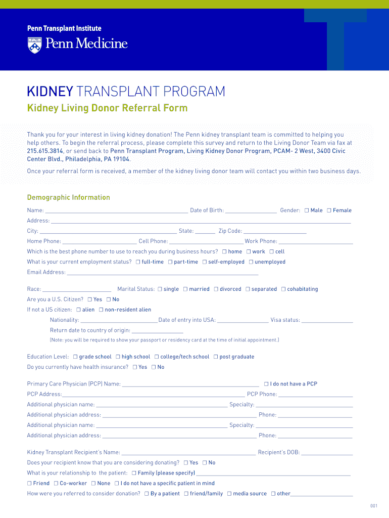 Penn Kidney Donor Referral Form