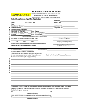 Penn Hills Occupancy Permit  Form