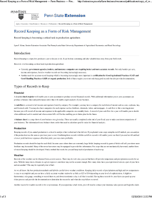 Record Keeping as a Form of Risk Management Farm Business