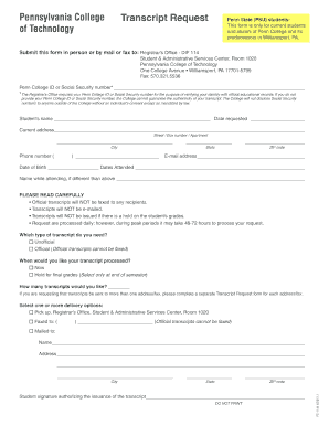 Penn State PSU Students This Form is Only for Current Students and Alumni of Penn College and Its Predecessors in Williamsport, 