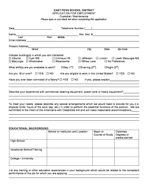 Maintenance Application Eastpennsd  Form