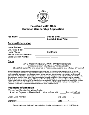 Palestra Summer Membership Application the Penn Club Pennclub  Form