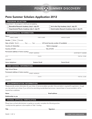 Application School of Arts &amp; Sciences University of Pennsylvania  Form
