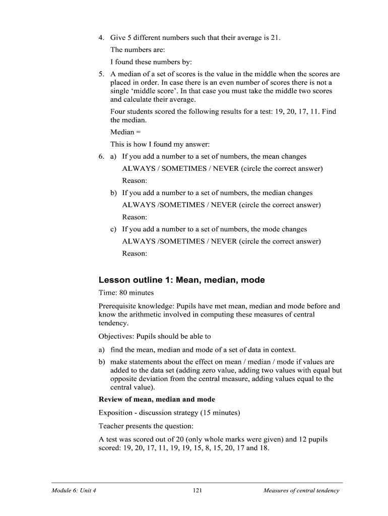 Give 5 Different Numbers Such that Their Average is 21  Form