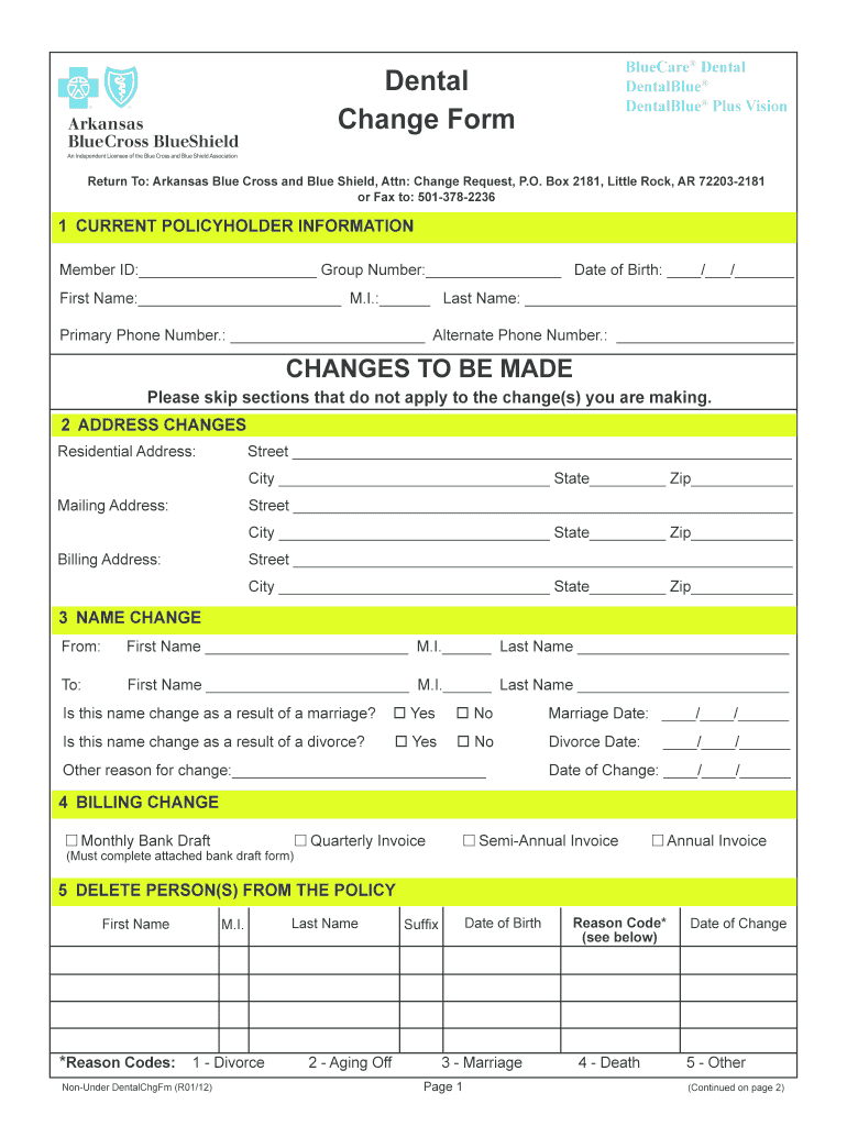 Dental Change Form