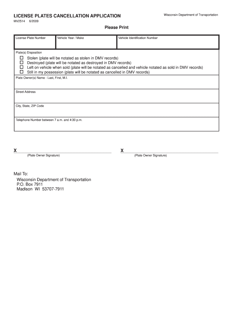  How to Cancel Plates in Wisconsin  Form 2009